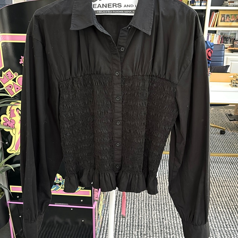 Gap Black Smocked Bodice Blouse